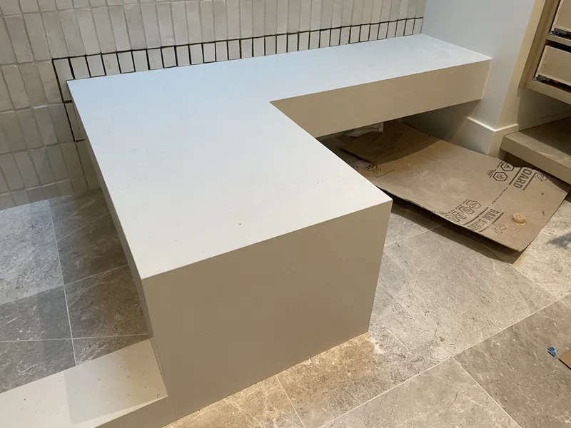 Shower bench top and front edge detail